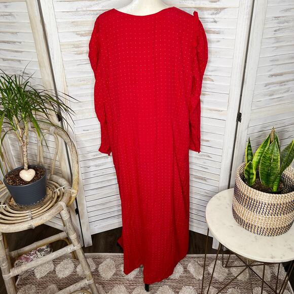 NWT J. CREW Women's PLUS Size 24 Holiday Red Drapey Puff Sleeve Dress Pin Dot - Picture 7 of 16